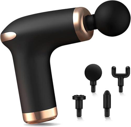 Anluomafuy Pistolet de Massage Musculaire, Mini Masseur Électrique Silencieux, Avec 6 Niveaux Réglables 4 Têtes, Pour Soulager Douleurs et Raideurs Musculaires, Cadeau Anniversaire Femme&Homme (noir)