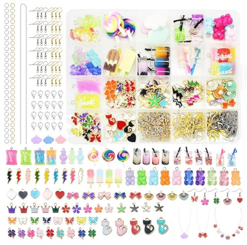 MoguGo Charms Anhänger Set 420 Stück – DIY Schmuck Selber Machen, mit Bubble Tea, Schmetterling, Gummibärchen – Bastelset für Armband, Ohrringe & Schlüsselanhänger