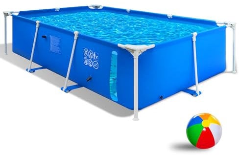 HikerSKY Frame Pool 260 x 160 x 63 cm – Rechteckiger Aufstellpool mit Wasserstandsanzeige, Familien-Schwimmbecken für Garten, verstärkter Stahlrahmen, Blau