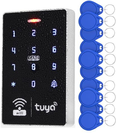 jasugKEY Control de Acceso WiFi Inteligente, Teclado RFID Impermeable IP68, Control Remoto por App Tuya, Wiegand 26/34, Doble Frecuencia (125KHz/13.56MHz), Registro de Desbloqueos