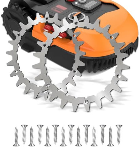 2 Stück Mähroboter Spikes, Kompatibel mit Worx Landroid S/M, 210mm Edelstahl Rasenmäher Roboter Spikes mit 14x Edelstahlschrauben, Traktionsverbesserung, Gesenkte Schraubenlöcher Poliert Entgratet