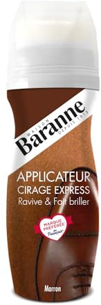 Baranne Applicateur Cirage Express Marron | Ravive la couleur du cuir | Brillance intense | Chaussures et accessoires en cuir | Applicateur mousse 75ML