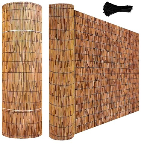 Balkon Sichtschutz Bambus Bambusmatte Natürlicher Schilfrohr Schilfrohrmatte 50 60 80 90 100 140 150 160cm Hoch Sichtschutzzaun Pool/Garten/Terrasse/Hinterhof/Dach(Karbonisierte Schwarze Linie)
