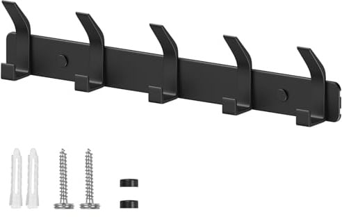 Benxdara Coat Hooks Wall Mounted Coat Rack with 5 Hooks, Rustproof Wall Hanger Clothes Hook Rail for Kitchen Bedroom and Entryway, Carbon Black