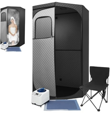 DAOHHFO Mini Sauna für Zuhause 1350W Dampfsauna Tragbar mit Fernbedienung, Klappbarer Stuhl, Timer, 9-stufige Heizung einstellbar, Portable Sauna Raum Kann Müdigkeit Lindern