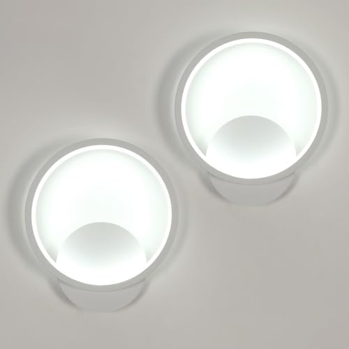 Osairous 2 Stück Wandleuchten LED Innen, 12W 1350LM Weiß, 6500K | LED Wandlampe Rund Moderne, Wandbeleuchtung Aluminium für Schlafzimmer, Wohnzimmer, Flur, Treppenhaus