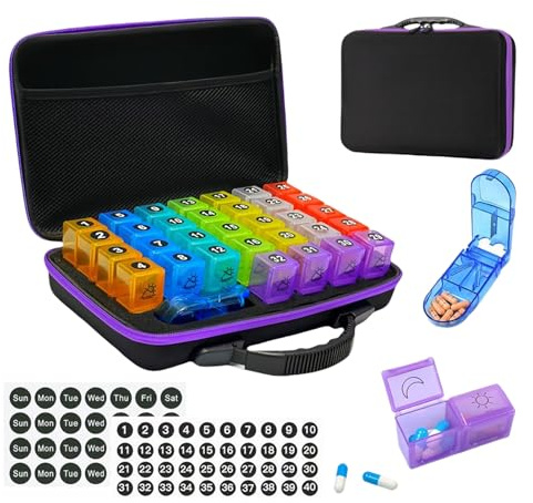 Pruojhw Pill Box | Medicine Storage | Daily 31 Day Pill Box Organizer for Women Men Daily Fish Oil Supplement Travel Pharmacy