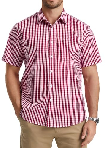 HISDERN Chemise Carreaux Homme Manches Courtes Boutonnées Décontractées Chemise été Travail Homme avec Poches Coupe Régulière