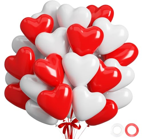 Luftballons Rot Weiß-50Pcs QIFU Herzluftballons Rot, Weiße Rote Luftballons Latex Ballons Für Heiratsantrag Verlobung Hochzeit Valentinstag Deko Set Wedding Decoration Geburtstagsdeko Rot Frau