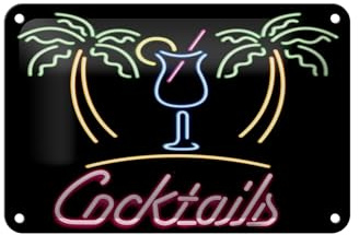 Femer Blechschild Reklame 12x18 cm Cocktails Palmen Neonoptik Deko Schild