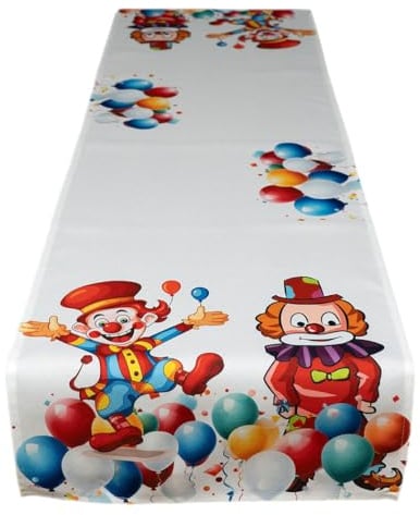 texpot Tischläufer 40 x 140 cm Druckmotiv Clown mit Luftballons Tischband