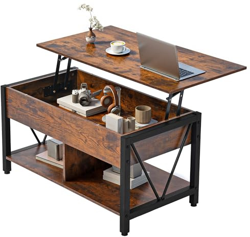 YITAHOME Mesa de café con Superficie elevable, Espacio de Almacenamiento de 2 Niveles, Mesa de café Ajustable en Altura con Compartimento Oculto y Superficie de Apoyo, marrón Vintage