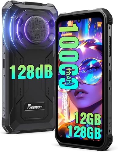 FOSSiBOT F110L-10000mAh Android 15 Rugged smartphone, 128 dB Altoparlante Telefono indistruttibile, 12GB+128GB/2TB telefono da lavoro, Display grande da 6,745, 50MP Fotocamera AI Dual 4G SIM/IP68/69K