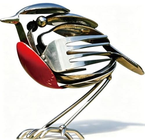 KFSCIP Metal Robin Garden Ornaments Outdoor, Handmade Fork And Spoon Scrap Art Decor, Rustic Bird Figurine For Garden And Home Display, Unique Gift For Bird Lovers And Gardening Enthusiasts