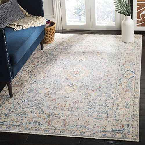 SAFAVIEH Traditionell Teppich für Wohnzimmer, Esszimmer, Schlafzimmer - Illusion Collection, Kurzer Flor, Hellgrau und Creme, 152 X 244 cm
