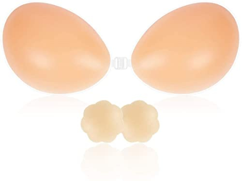 SHINYMOD Stick on Bra, Strapless Backless Sticky Bras for Women, Adhesive Silicone Invisible Push Up Bra Reusable Skin Comfortable Cup Bra with 2Pcs Nipple Covers