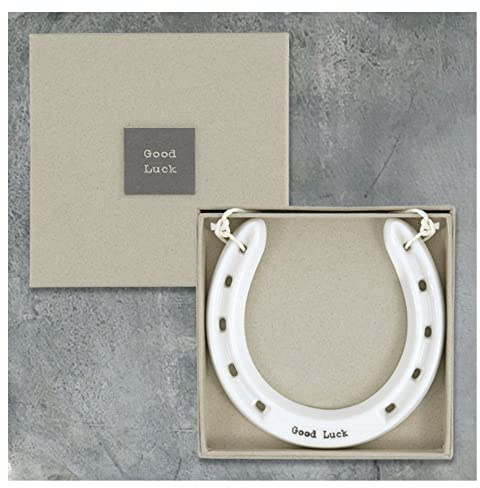 East of India White Porcelain Lucky Horseshoe Good Luck Just Married Gift Boxed (Good Luck)