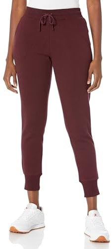 Amazon Essentials Women's Fleece Cuffed Jogging Bottoms (Available in Plus Size), Burgundy, L