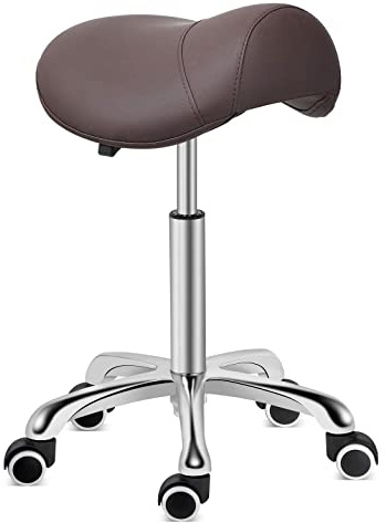 Kaleurrier Saddle Stool Rolling Swivel Height Adjustable with Wheels,Heavy Duty Anti-Fatigue Stool,Ergonomic Stool Chair for Lab,Clinic,Dentist,Salon,Office and Home (Coffee, Without Back Support)