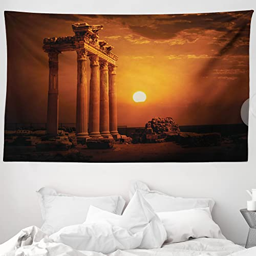 ABAKUHAUS altertümlich Wandteppich und Tagesdecke, Antike Art-Monument aus Weiches Mikrofaser Stoff Waschbar ohne Verblassen Digitaldruck, 230 x 140 cm, Orange und Weiß