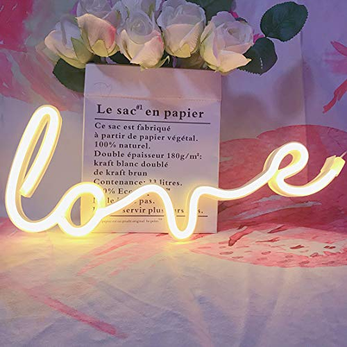 QiaoFei Neon Liebesschild Licht LED Liebe Kinder Geschenk Dekoration Festzelt Schild für Wand Zimmer Hochzeit Party Bar Pub Hotel Strand Freizeit (Warmweiß)