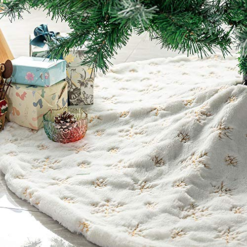 Deggodech 78cm Bianca Gonne per Alberi di Natale Peluche con Oro Paillettes Fiocchi di Neve Bianco Finta Pelliccia Tappeto per Albero di Natale Copertura per Decorazioni Natalizia - 31pollici