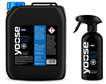 yoose Premium Felgenreiniger pH-neutral säurefrei Professionelle Felgenpflege für Alu- und Stahlfelgen 5 Liter Kanister + 500 ml Leerflasche