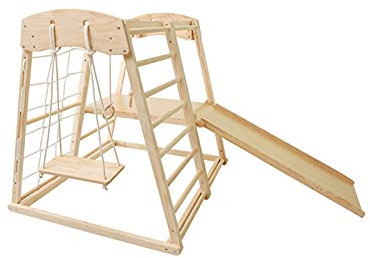 BKWJ Swing Chairs, Playground Equipment, Climbing Frame with a Load-Bearing 70KG, Wood Slides for Home and Indoor, 120 * 110 * 115CM/47.2×43.3×45.2 Inch