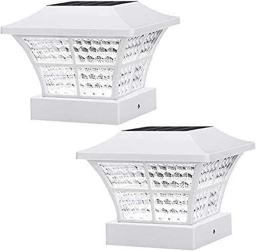 Taylor & Brown 2 x White Fence Post Solar Lights Outdoor 3.5x3.5 4x4 inch Classic Square Deck Cap LED Lamp Wooden Posts Waterproof for Landscape, Pathway, Patio, Front Door Decoration