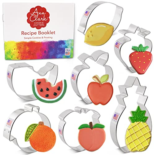 Fruit Basket Cookie Cutters 7-Pc. Set Made in The USA by Ann Clark, Lemon, Peach, Pineapple, Watermelon, Orange, Strawberry, Apple