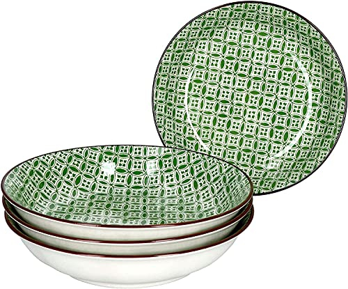Ritzenhoff & Breker 4-teiliges Suppenteller-Set Lime Sao I Teller-Set für 4 Personen I Soup Bowl mit grünem Dekor I Hochwertiges Geschirr-Set I 4 Porzellanteller mit Ø 20 cm & 450 ml