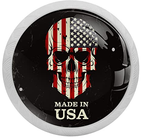 Lot de 4 boutons de tiroir, de commode, de porte de placard, de cuisine, de commode, de tête de mort, de couleur du drapeau