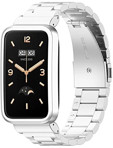 GIOPUEY Armband Kompatibel mit Xiaomi Mi Band 7 Pro, Rostfreier Stahl Armband [Verschleißfest] [Stilvoll] Ersatzarmband - Silver