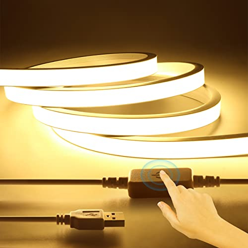 AIMENGTE Neon Led Strip,5V USB COB Neon LED Streifen mit Dimmbare Touch-Schalter,Wasserdicht Silikon DIY Flexibel Led Lichtleiste für Innen Aussenbereich Deko (4M, Warmesweiß)