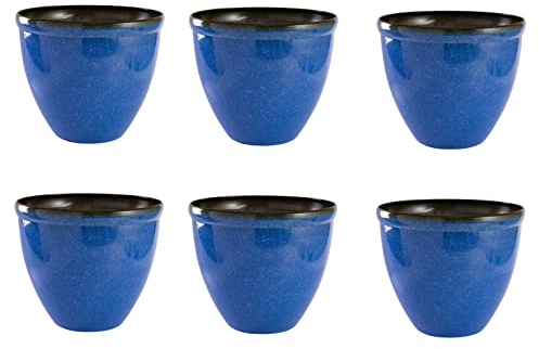 Jinfa 6 Pots de Fleurs en Plastique Effet céramique émaillée | Bleu Marine | Santorini Design | Ø 39,5 cm x 33,5 cm