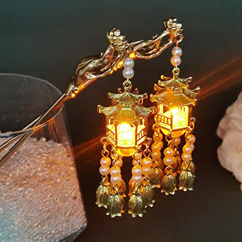 LUMoony Épingles à cheveux chinoises vintage 2 pièces, taille 16 cm, or, pour femmes, parfait pour les mariages et les occasions spéciales, avec pompon strass, lot de 2