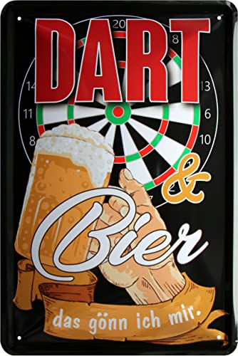 WOGEKA ART Retro Blechschild - Dart und Bier das gönn ich Mir - witziger Spruch als Geschenk-Idee für Dart-Fans zu Geburtstag Weihnachten zur Deko 20x30 cm Vintage Metall-Schild 1069