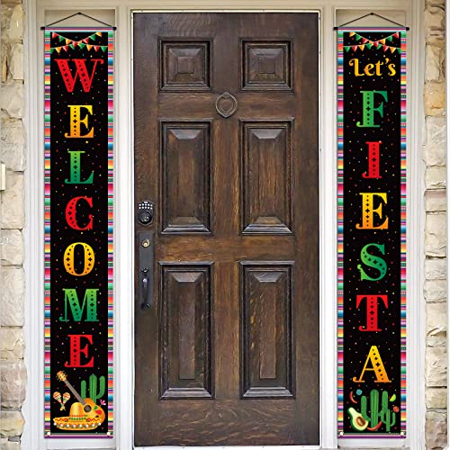 Welcome Let's Fiesta Veranda-Banner Cinco de Mayo mexikanisches Festival Holiady Party Haustür Wandbehang Banner Dekoration