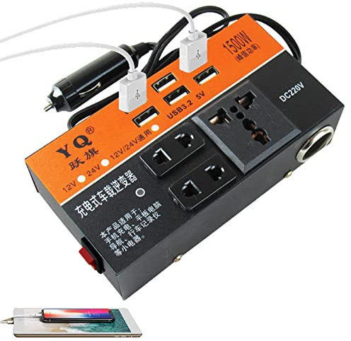 Inversor de corriente - Adaptador de salida de coche | Inversor de corriente de 200W CC 12V/24V a CA 220V Toma de corriente del adaptador de enchufe del inversor del automóvil con puertos USB Gimocool