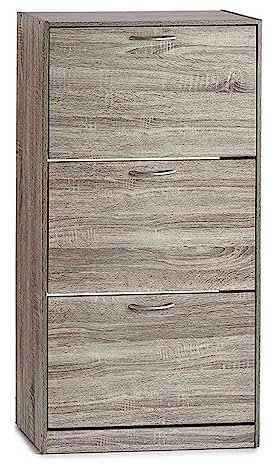 GREAT AIGOO Zapatero Madera, Organizador Zapatos, 3 Puertas, Gris, Zapatero Estrecho para Pasillo, Entrada, 60x24x116cm (3 Puertas Madera Gris)