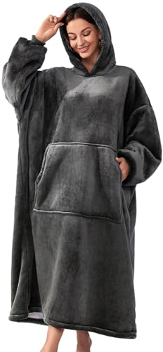 Michorinee Hoodie Decke Extra Lang Sherpa Tragbare Decke als Geschenke für Frauen Herren - Übergroße Decken Hoodie Weiche Warme Fleece Flanell Kuscheldecke mit Ärmeln und Tasche Dunkelgrau