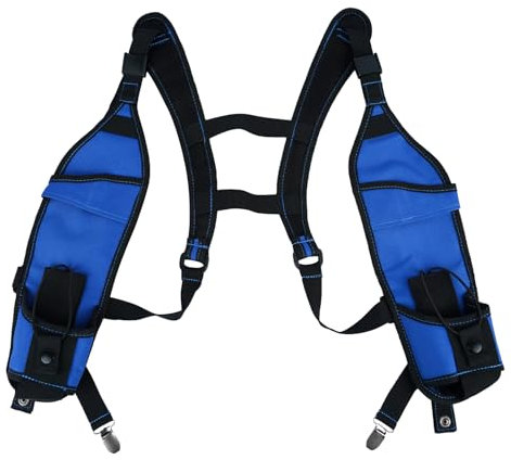 KUNN Universal Double Radio Shoulder Holster with Chest Buckle,Two Way Radio Holder with Belt Clip,Radio Harness for BaoFeng,Motorola,Walkie Talkie Holder for Firefighter,Police(Blue,Double)