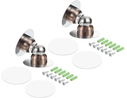 uxcell Magnetic Door Stopper, 2pcs Stainless Steel Magnets Door Stops Catch, Floor Door Holder with Self Adhesive and Screw Mount, Copper Tone