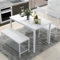SogesHome Juego de Mesa de Comedor de 4 Piezas, Mesa de Comedor, 2 Sillas y Banco con Estante de Madera y Estructura de Acero para Cocina