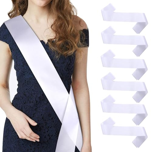 Kotkiddy 6 unidades de fajas blancas en blanco con estampado de banda de satén para manualidades lisas de satén, fajas decorativas de satén para bodas y fiestas