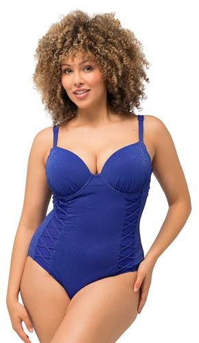 Ulla Popken Costume da Bagno Chloe, Tentazione Delicata, Struttura Glitterata Intero, Blu, 52 Donna