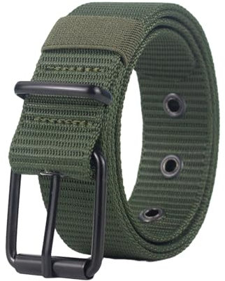 Fairnull Verstellbarer Lochgürtel, Sportgurt, Herren, Retro-Stil, Taillengröße, dehnbar, bequem, Nylon, mit Nadelschnalle, Studentenjeans, armee-grün, 120 cm