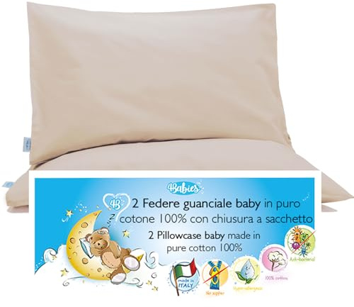 4BABIES Kissenbezug 40 x 60 cm für Kinder, Set mit 2 Kissenbezügen für Kinderbett und Kinderbett, 100 % reine Baumwolle, hergestellt in Italien, Hotelverschluss, Oeko-Tex-zertifiziert, Bettwäsche für