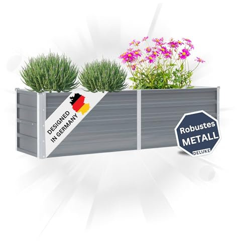 DELUKE Hochbeet für Garten Oskar Grau | 160x40x45cm | Verzinkter Stahl | Wetterfest | Gartenbeet Kräuterbeet Blumenbeet Beet hoch Frühbeet für Garten Gemüsebeet