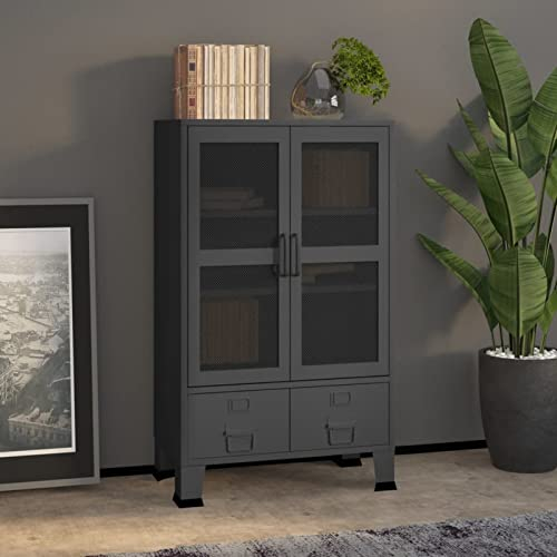 Camerina Lagerschrank Industrial Anthrazit 70x40x115 cm LagerschräNke Gartenschrank Lagerschrank Highboard Schrank Metall
